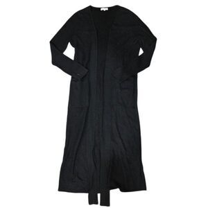 H.one Black Long Open Front Duster Cardigan Sweater L